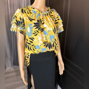 Liz Claiborne Ruffle Sleeve floral Yellow Top